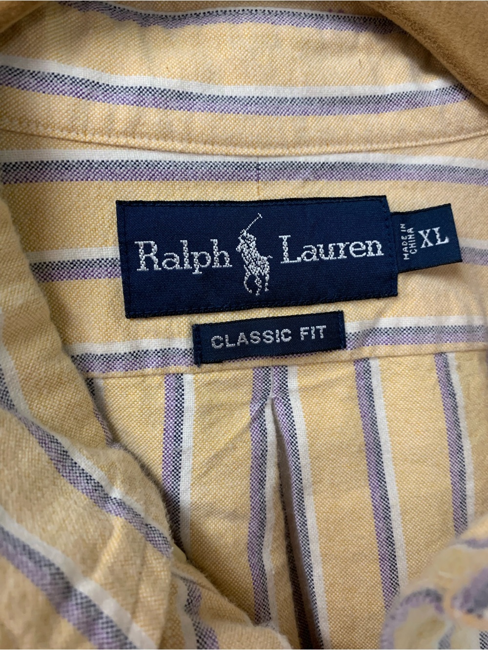 Ralph Lauren Polo Yellow Shirt with Purple and White Stripes XL men’s